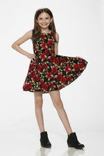 Girl's Black Red Floral Dress