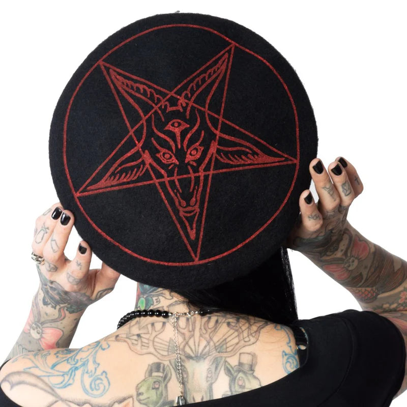 Beret-Goat Head Blk/Red Print – ShirtsNThingsAZ display picture 1