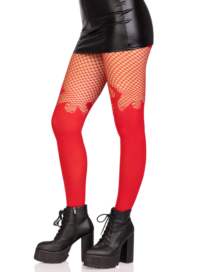 Opaque Red Flame Tights w/Net