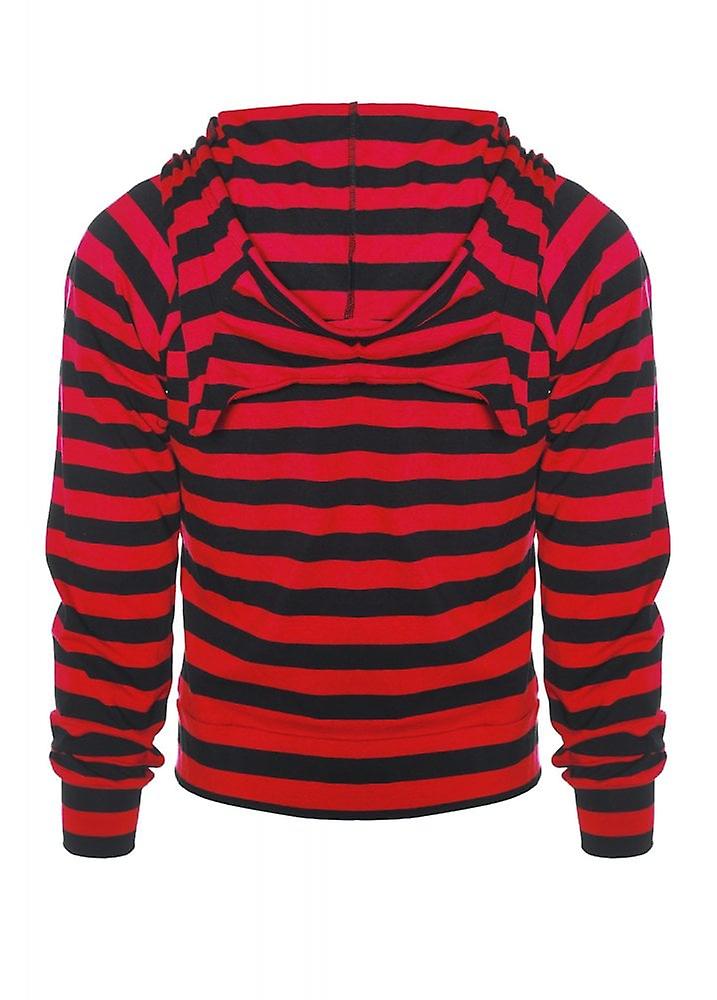 Cat Ears Striped Black and Red Hoodie