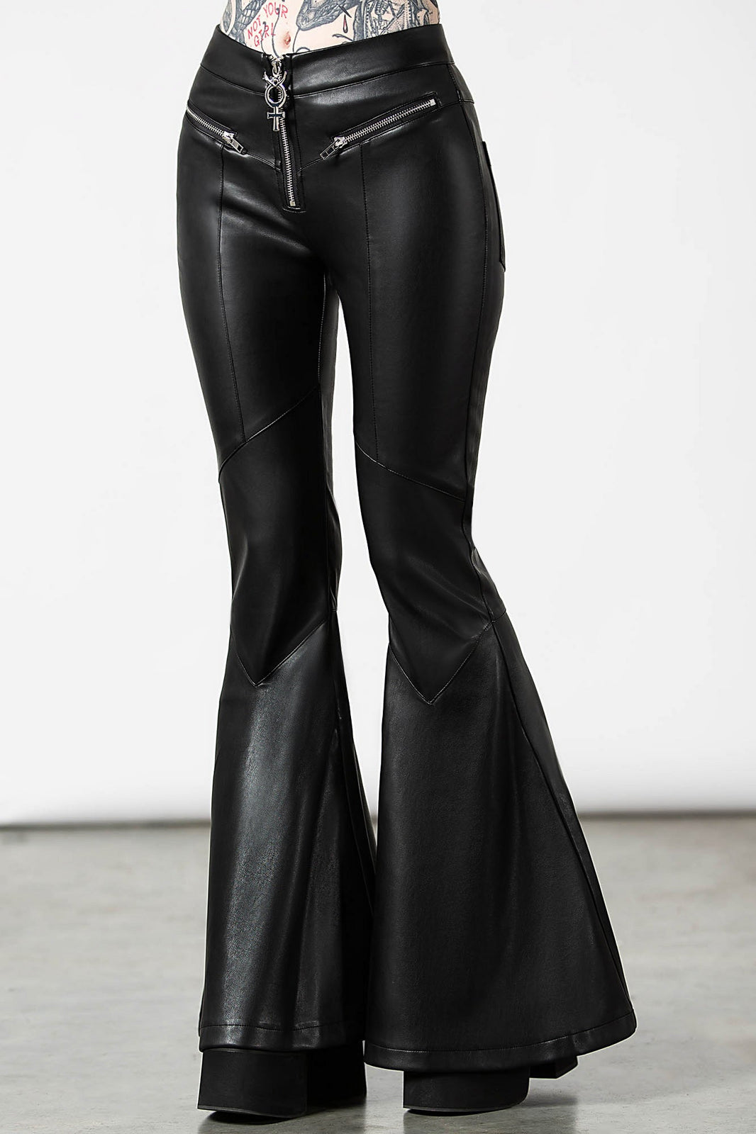 Black Leather Flared Trousers