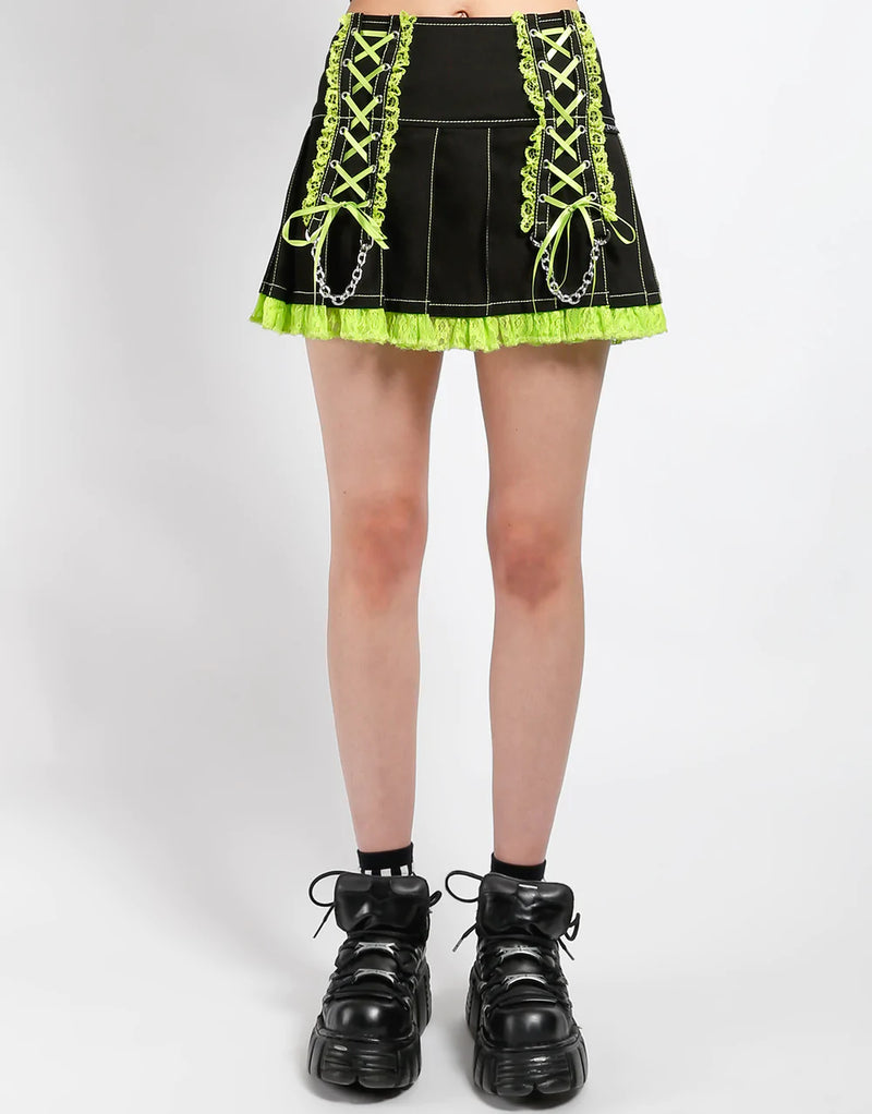 Lolita Pleated Blk/Lime Skirt