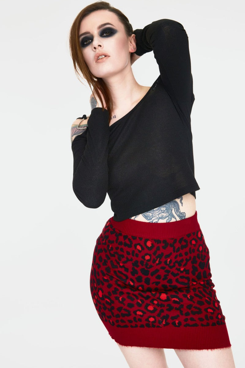 Red Leopard Print Tube Skirt L