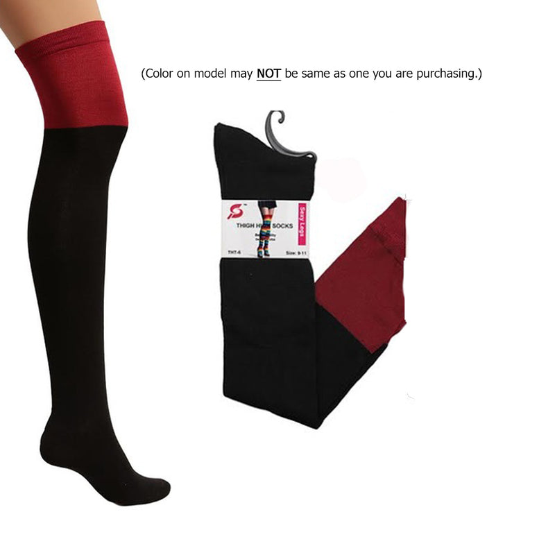 Thigh-Hi Black w/ Dark Red Top Stockings