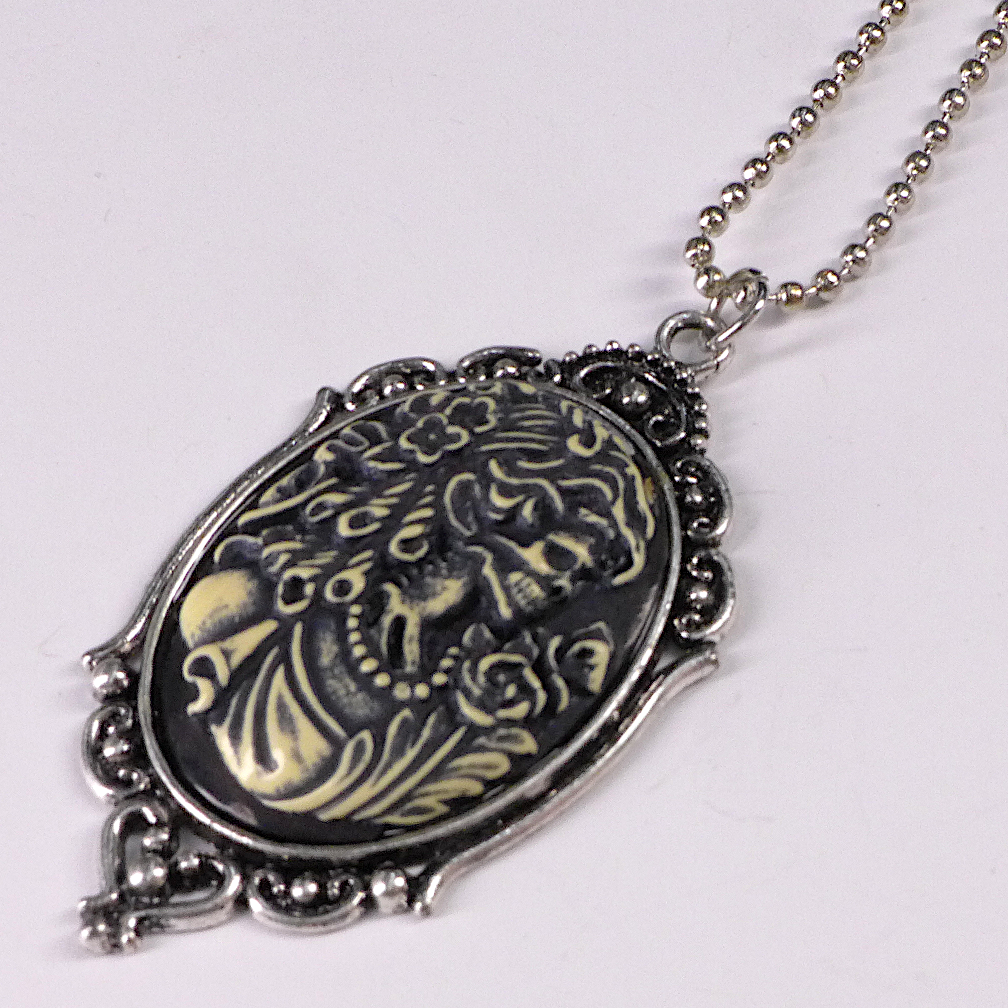 Cameo Silver Necklace with Bronze Skeleton
