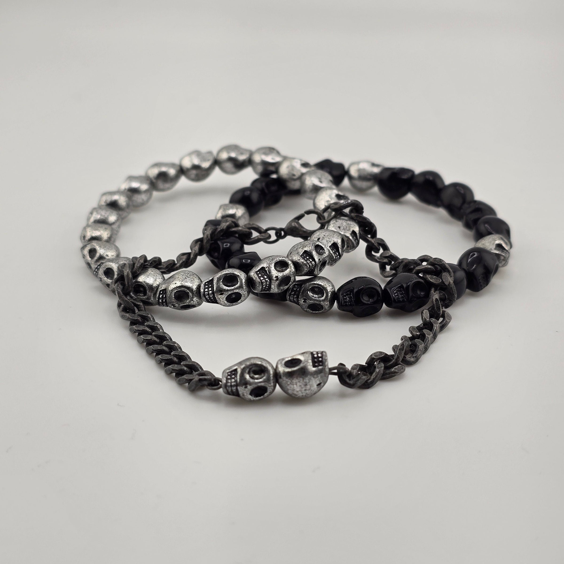 BR-3pk Bead and Chain Skull