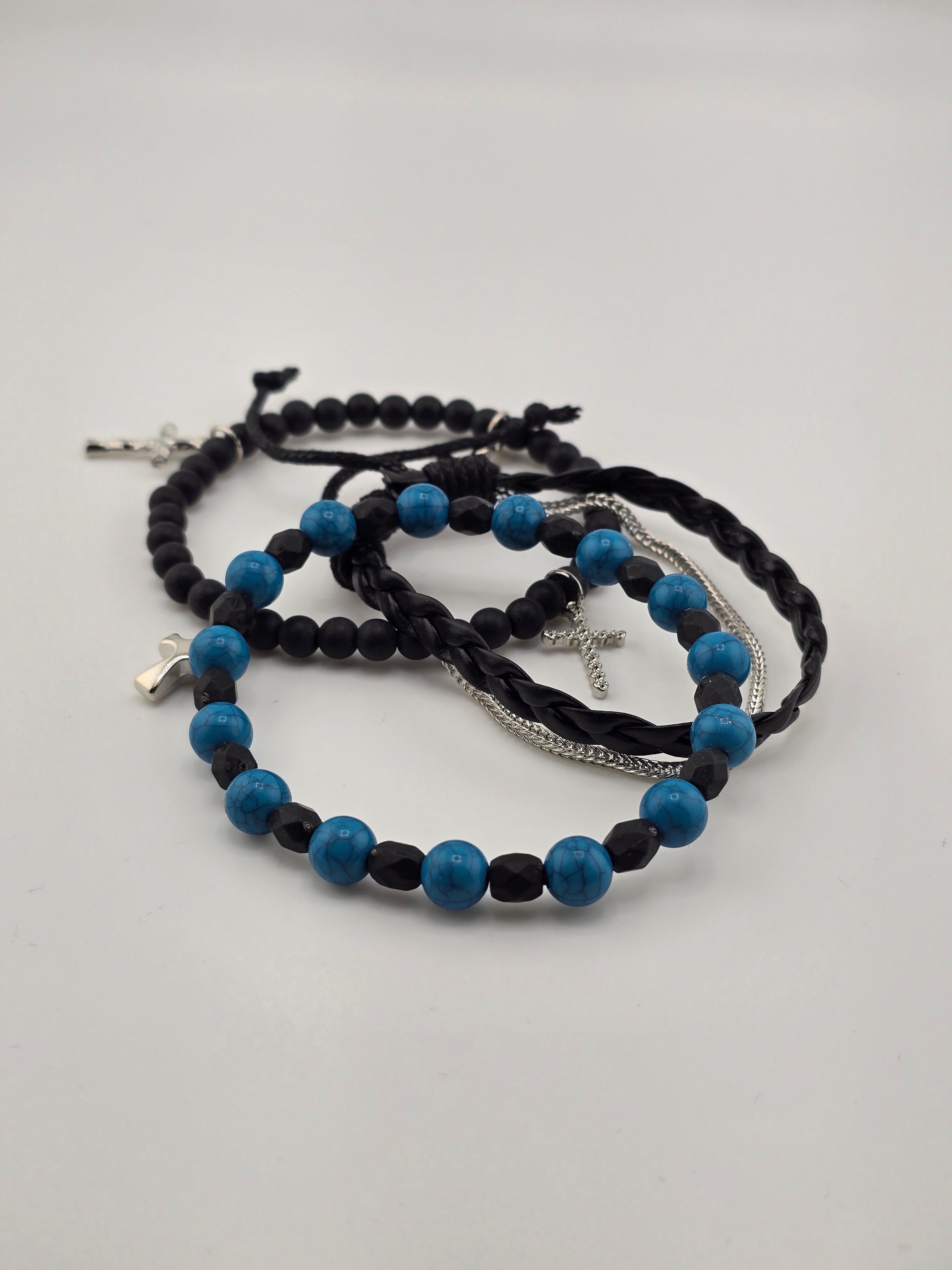 BR-4pk Blk/Blue Beaded Silver