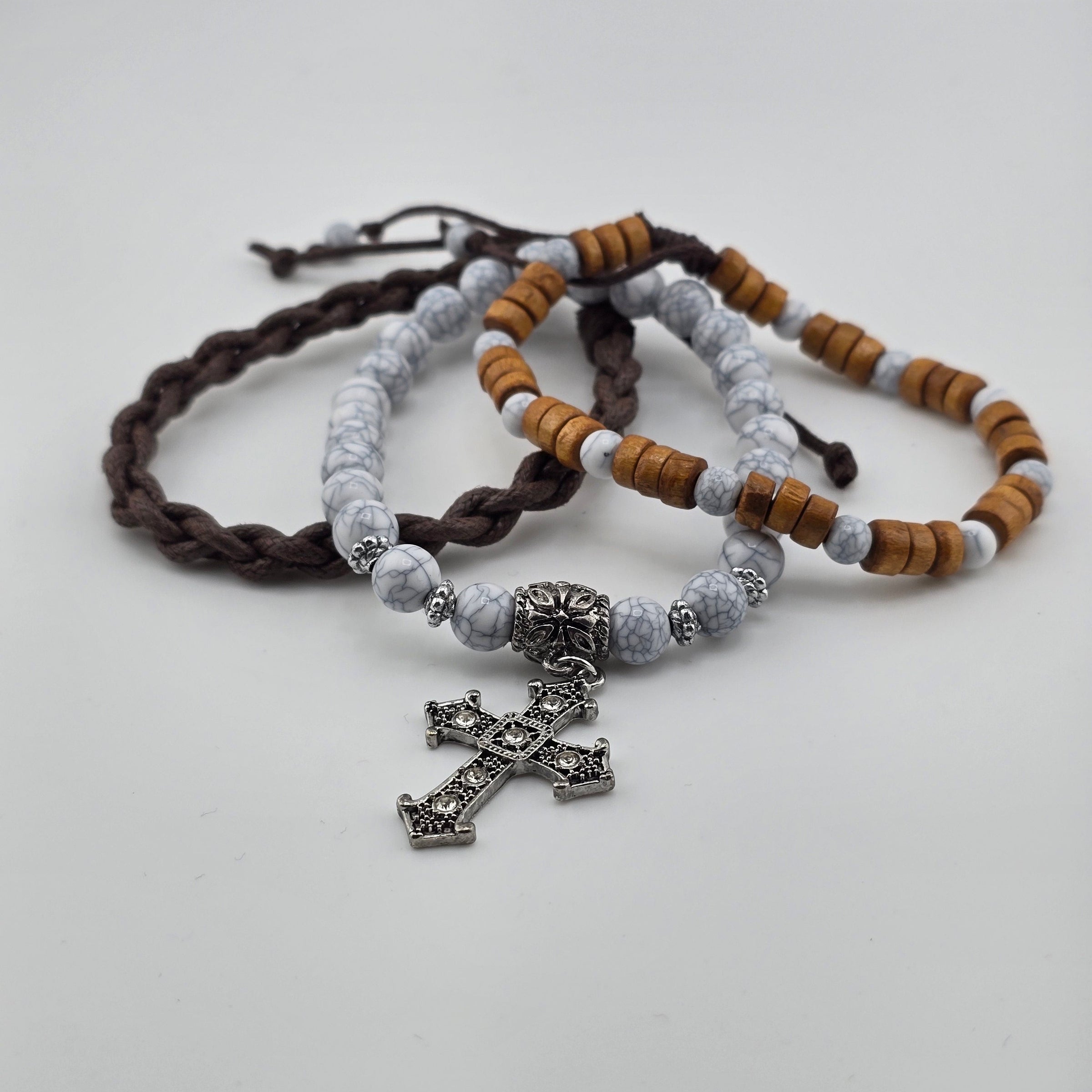 BR-3pk Wht/Brwn Beaded