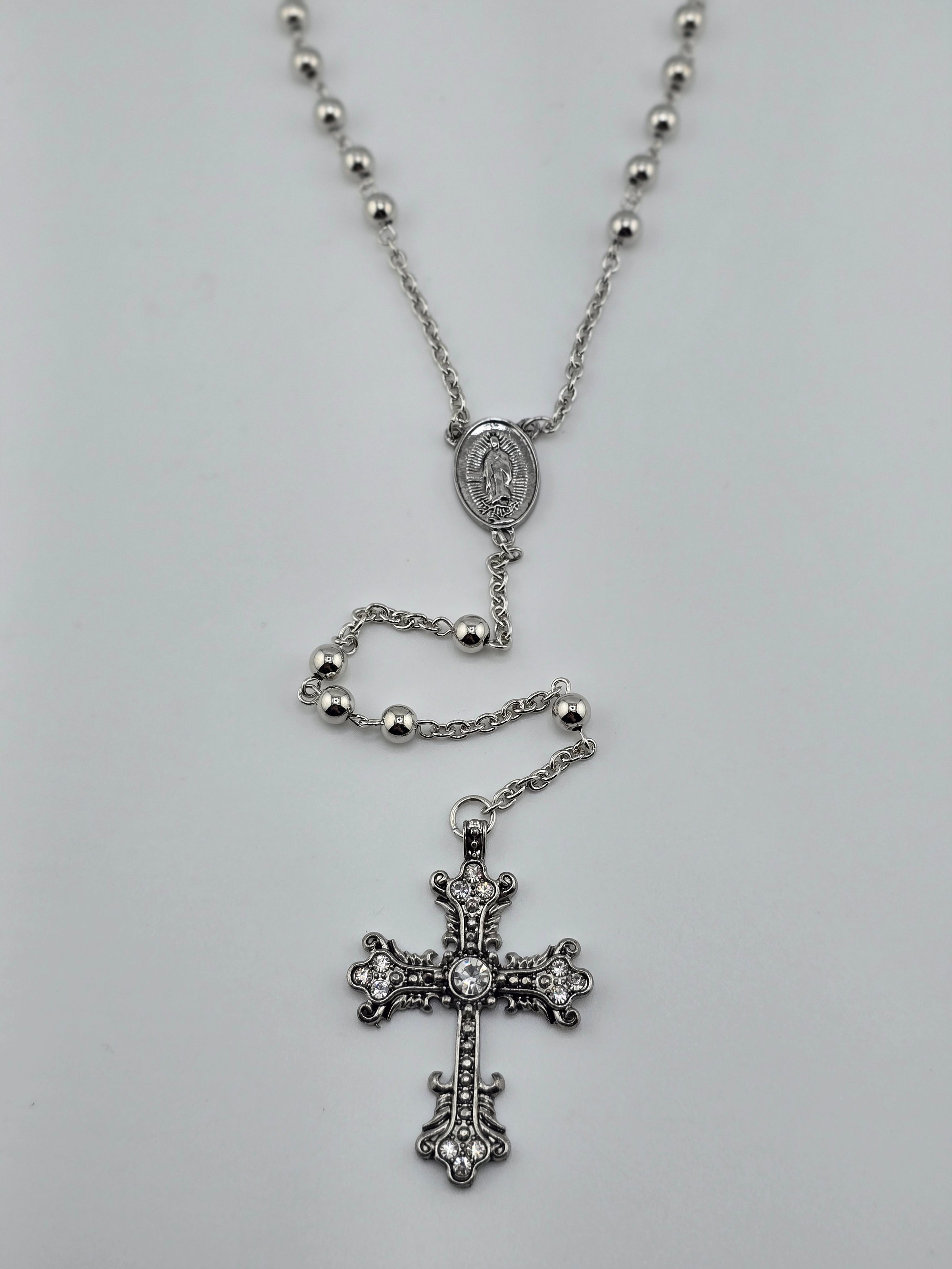 NK-Rosary Silver w/RS Cross