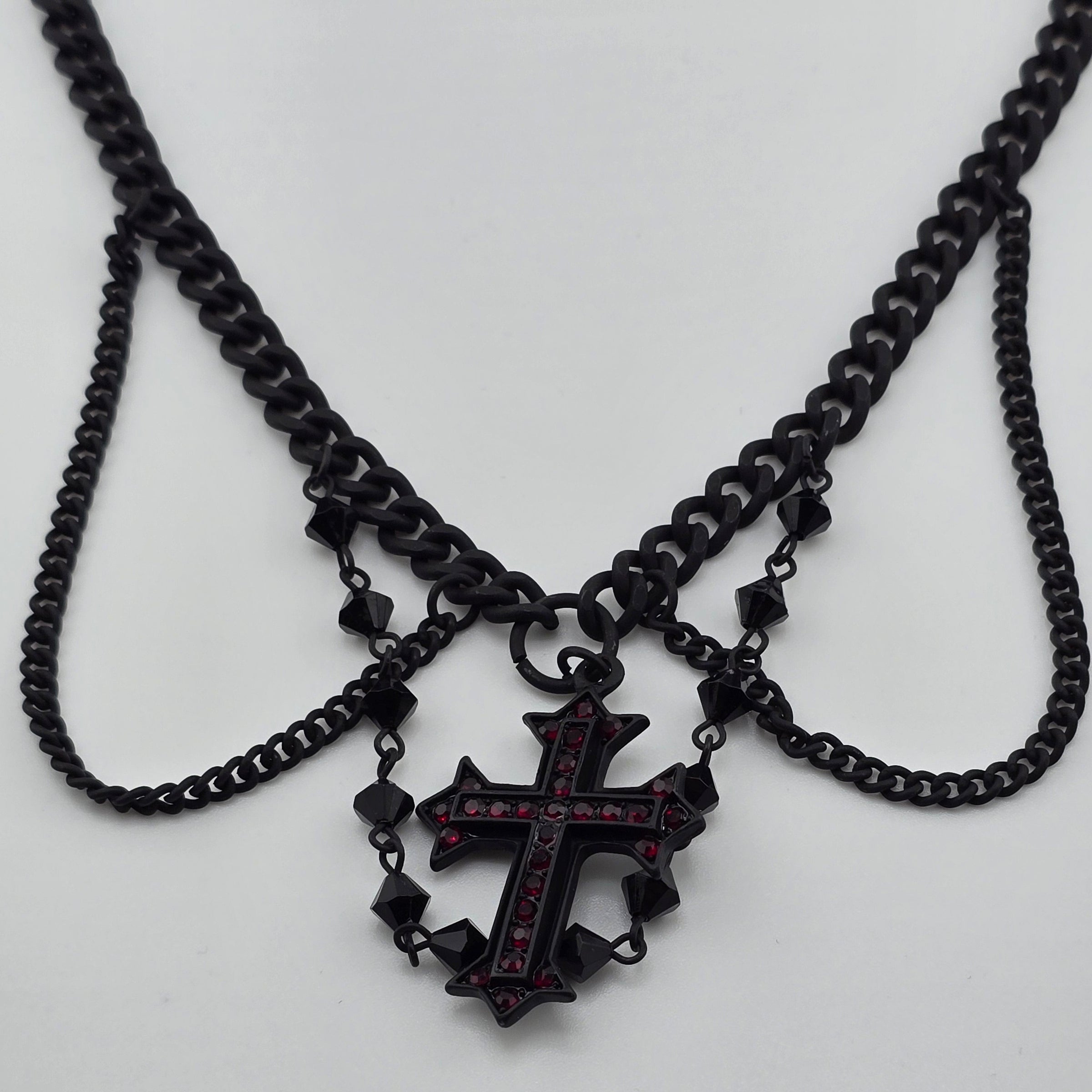 NK-Blk Beaded Cross Choker