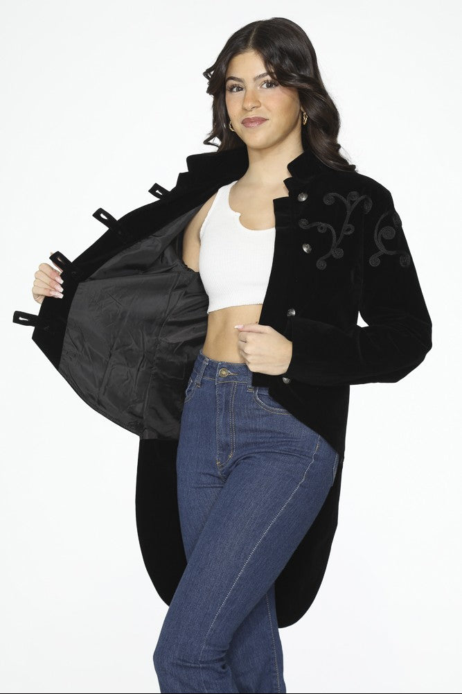 Blk Velvet Tailed Jacket