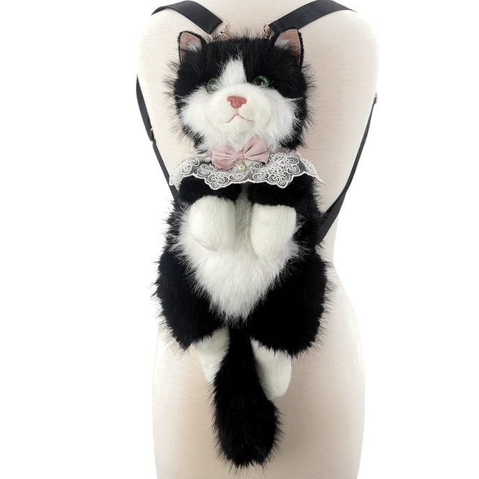 Cute Cat Plush Black Backpack