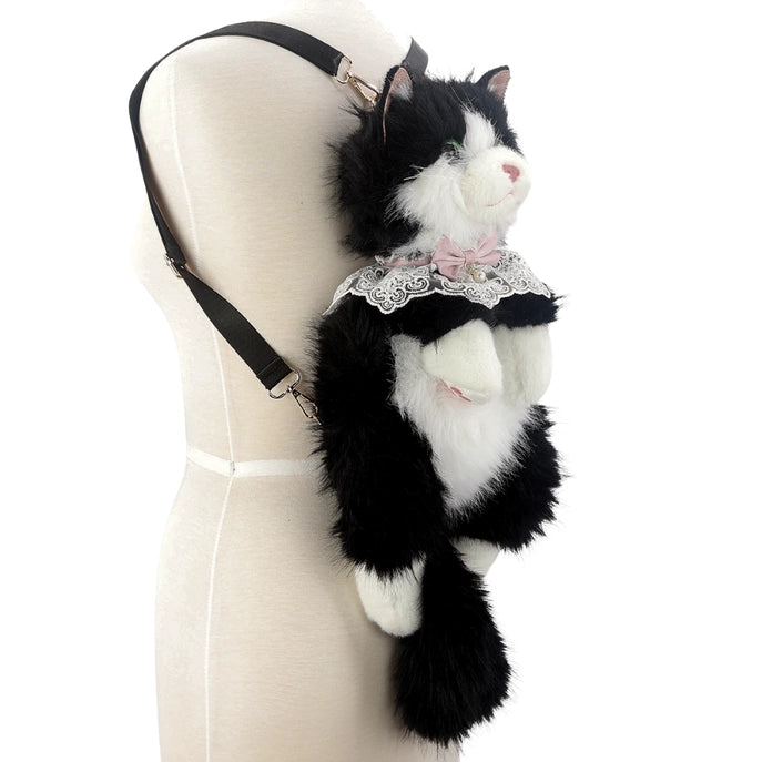 Cute Cat Plush Black Backpack