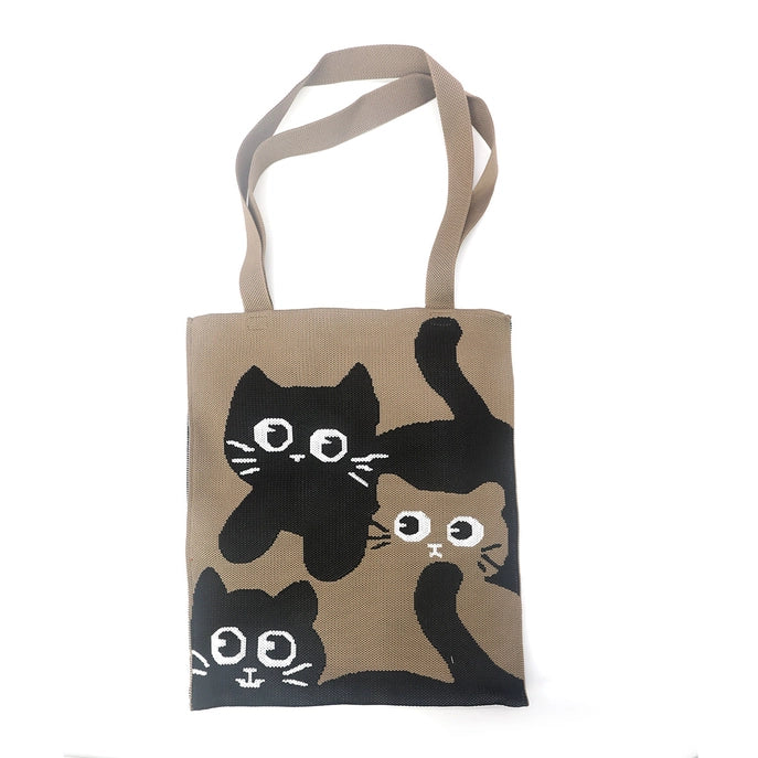 S Tote w/ 3 Cats Laying Brw