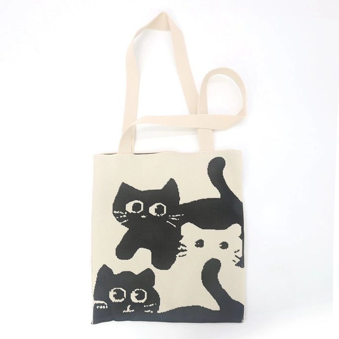 S Tote w/ 3 Cats Laying Wht