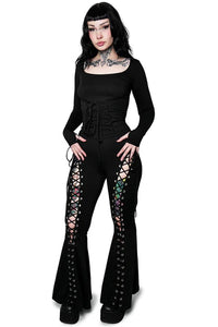 Alice Lace Up Flare Pants Blk