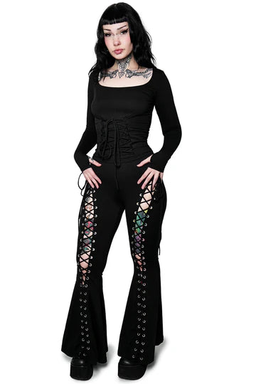 Alice Lace Up Flare Pants Blk