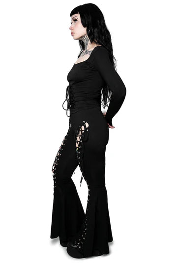 Alice Lace Up Flare Pants Blk