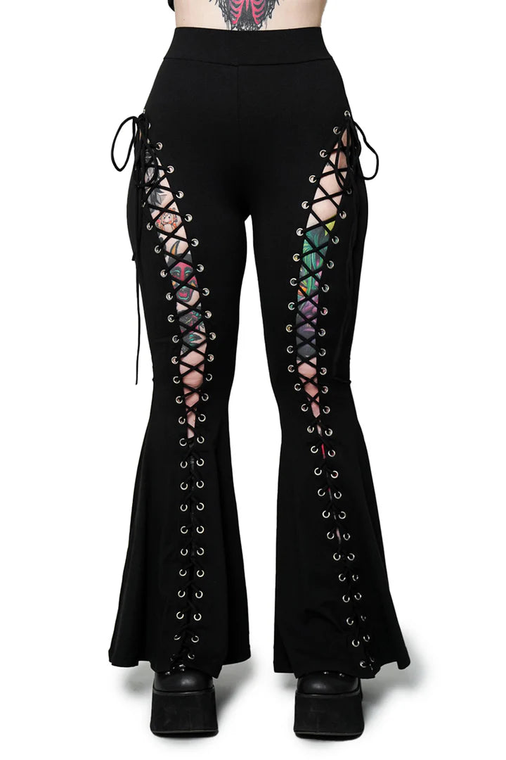 Alice Lace Up Flare Pants Blk