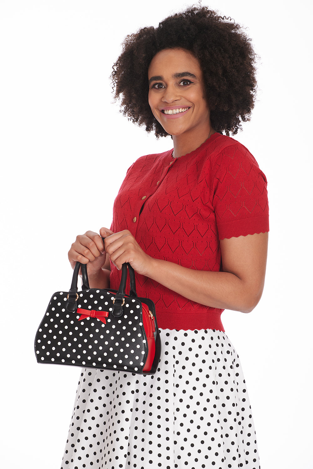 Black Poppy Polkadot Handbag