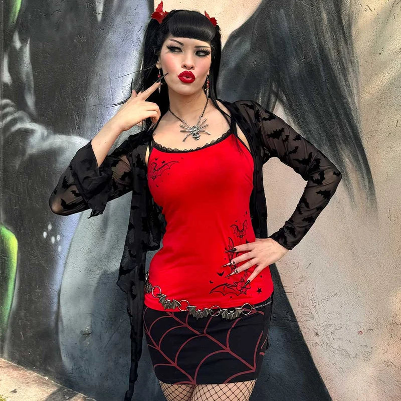 Bat Outline Red Lace Cami