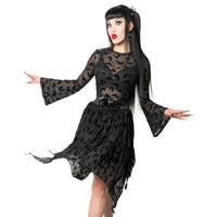 Bat Repeat Mesh Tiered Skirt