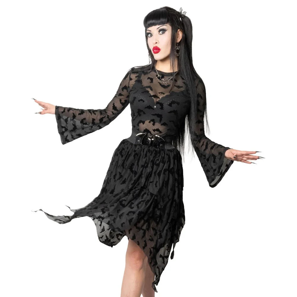 Bat Repeat Mesh Tiered Skirt