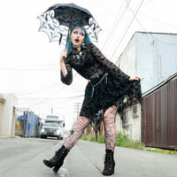 Bat Repeat Mesh Tiered Skirt