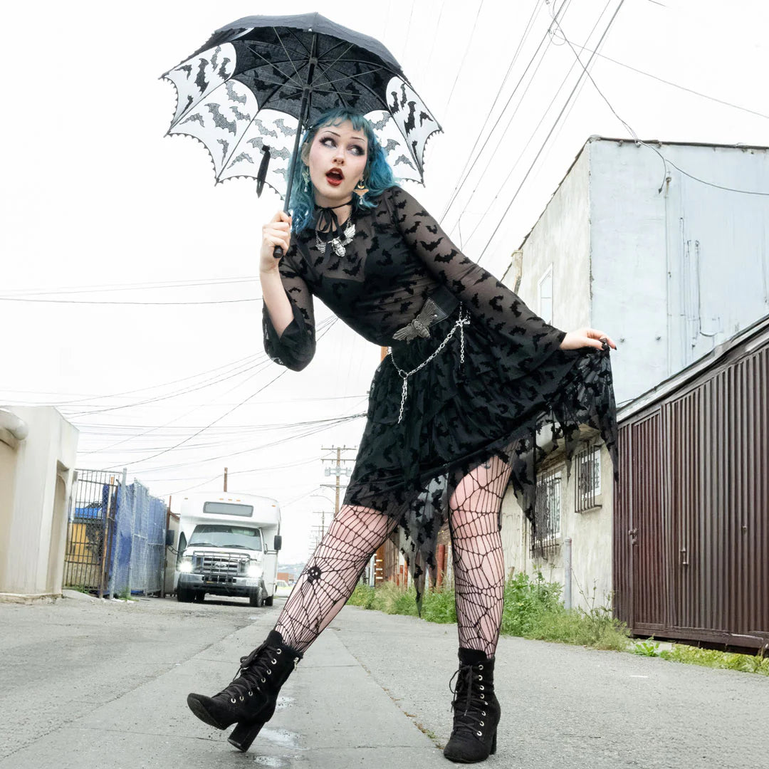 Bat Repeat Mesh Tiered Skirt