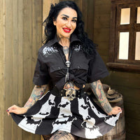 Bat Stripe White Skater Skirt