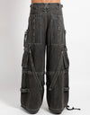 Black Denim Strap Zip Off Pant