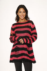Black Hot Pink Striped Sweater