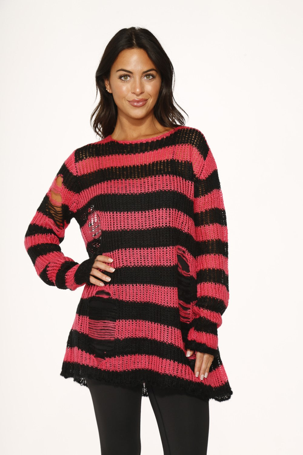 Black Hot Pink Striped Sweater
