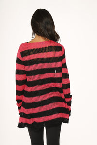 Black Hot Pink Striped Sweater