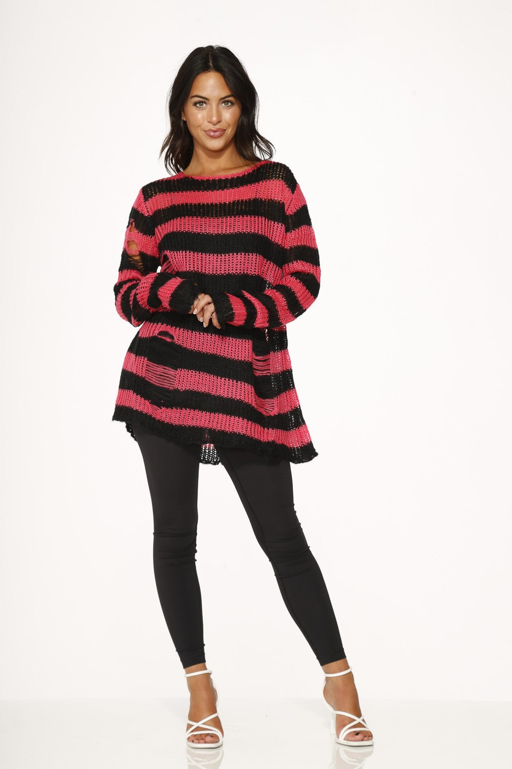 Black Hot Pink Striped Sweater