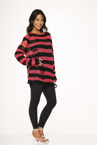 Black Hot Pink Striped Sweater