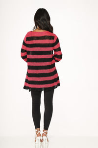 Black Hot Pink Striped Sweater