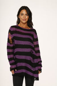 Black Purple Striped Sweater