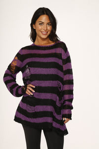 Black Purple Striped Sweater