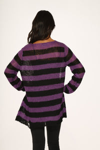 Black Purple Striped Sweater