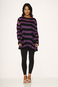 Black Purple Striped Sweater
