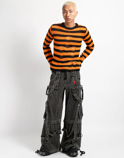Black Denim Strap Zip Off Pant