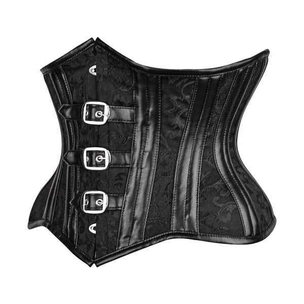 Blk Brocade Buckle Steel Boned