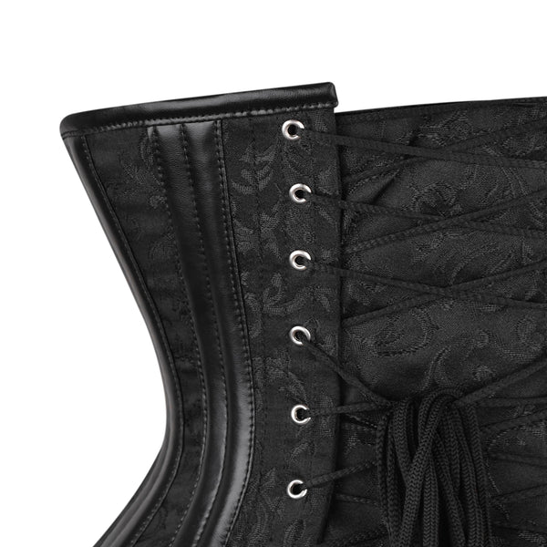 Blk Brocade Buckle Steel Boned
