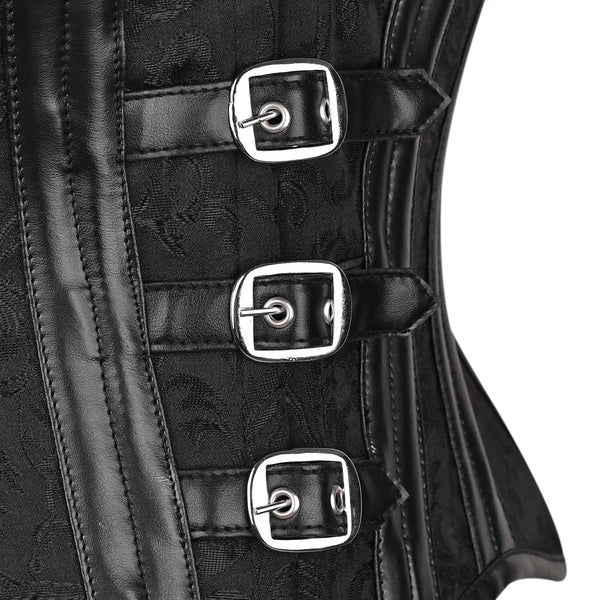 Blk Brocade Buckle Steel Boned