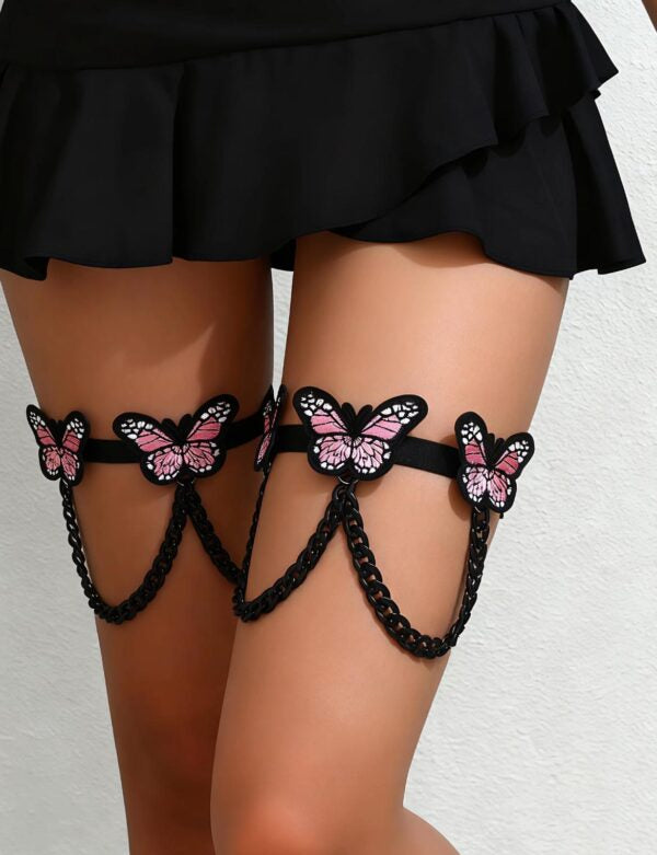 Butterfly Blk/Pink thigh hi gar