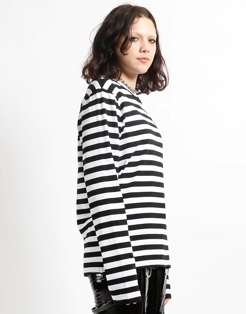 Skull Stripe Knit Top Blk/Wht