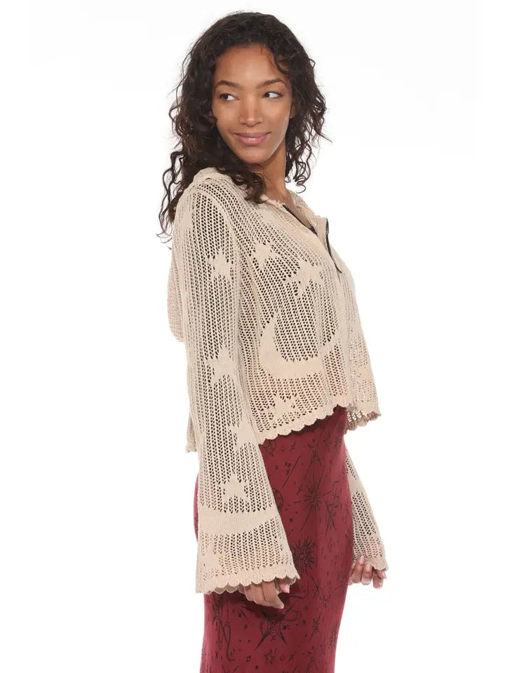 Celestial Lacy Cropped Zip Sand