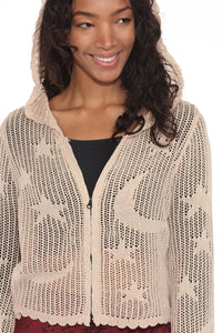 Celestial Lacy Cropped Zip Sand
