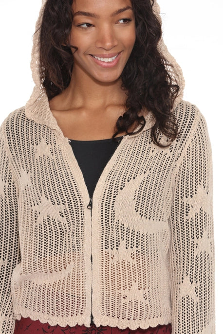 Celestial Lacy Cropped Zip Sand